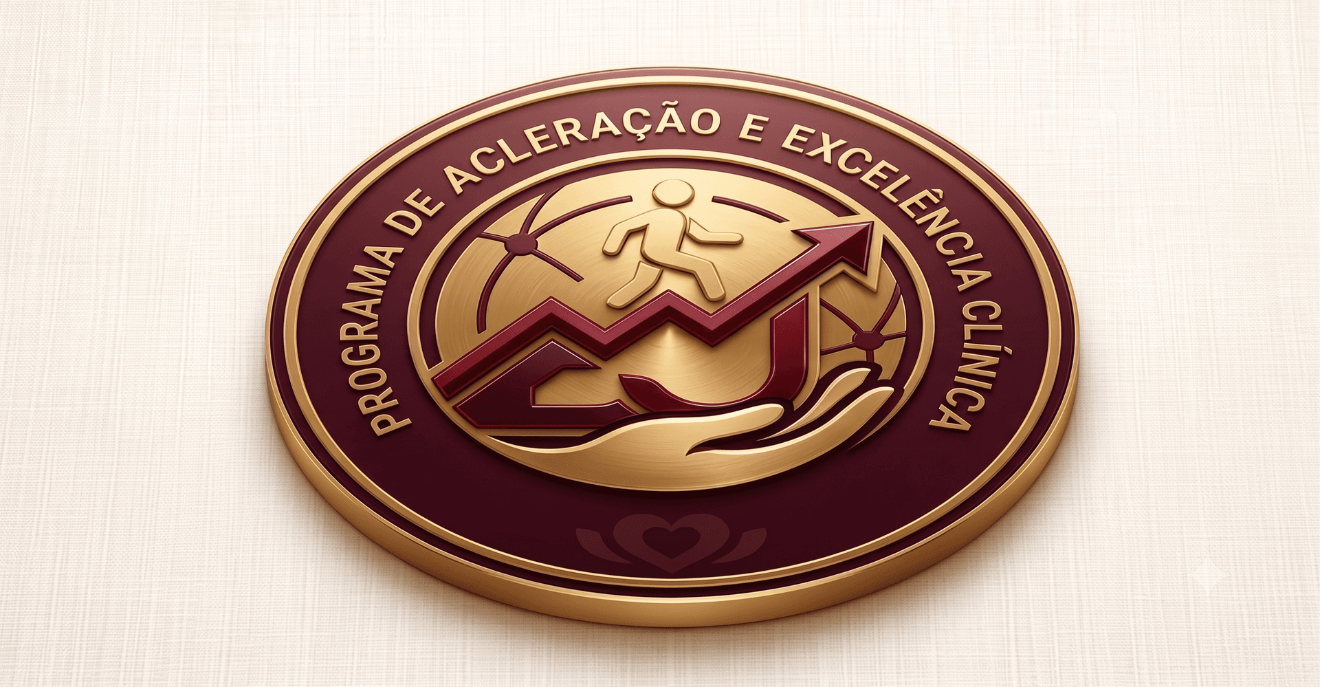 Selo do Programa de Aceleração e Excelência Clínica em vinho e dourado